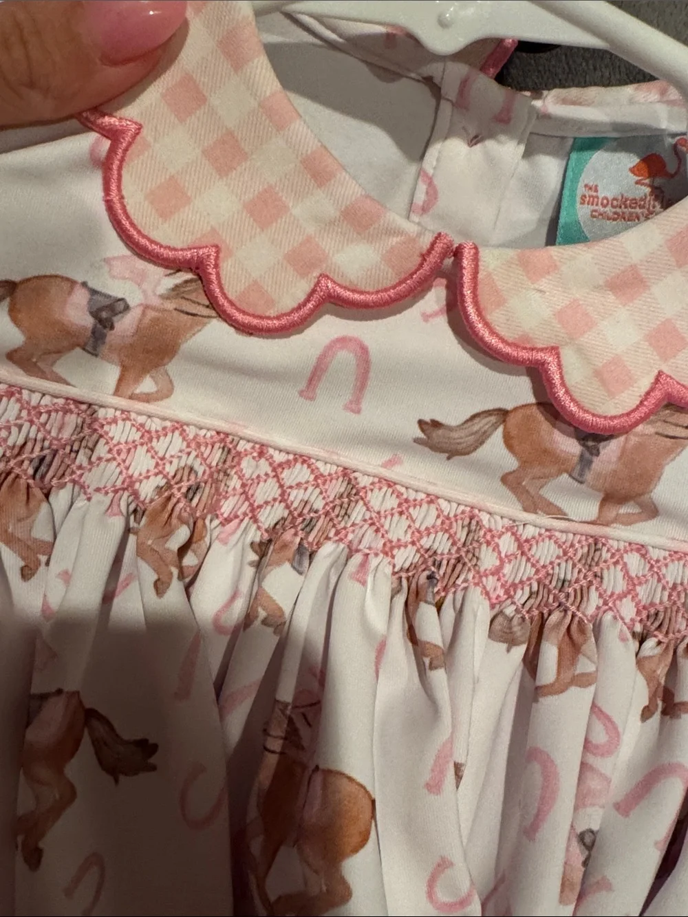 Girls' Pink Horse Print Matching Pajama Set with Gingham Shorts